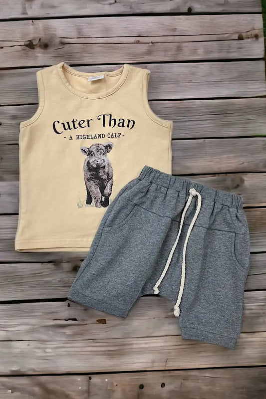 CUTER THAN A HIGHLAND CALF" 2 PIECE SET FOR BOYS.