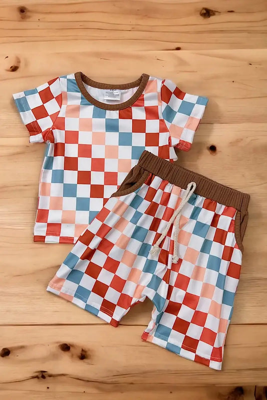 MULTI COLOR CHECKER PRINTED 2 PIECE SET