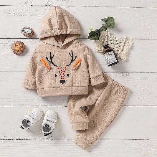 2pcs Deer Embroidered Sweatpants Set