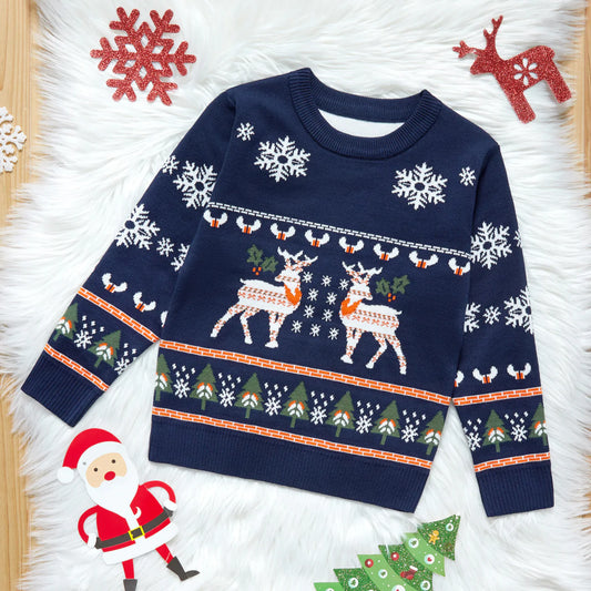 Christmas Deer Tree Snowflake Pattern Knit Sweater