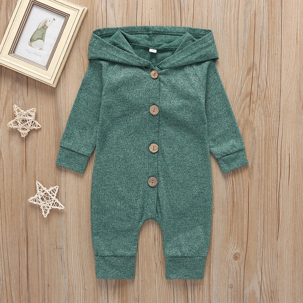 Solid Cardigan Design Hooded Long-sleeve Jumpsuit Green/Red