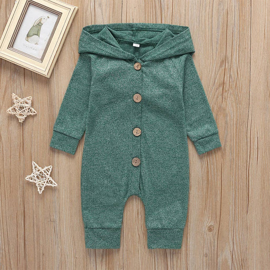 Solid Cardigan Design Hooded Long-sleeve Jumpsuit Green/Red